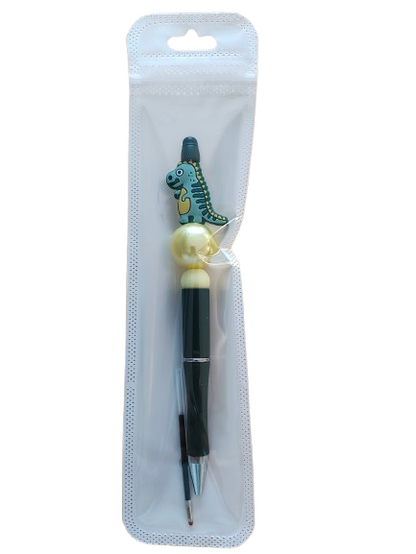 Pen - Dinosaur silicon beaded acrylic pen (black ink)