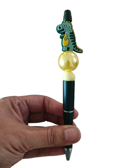 Pen - Dinosaur silicon beaded acrylic pen (black ink)