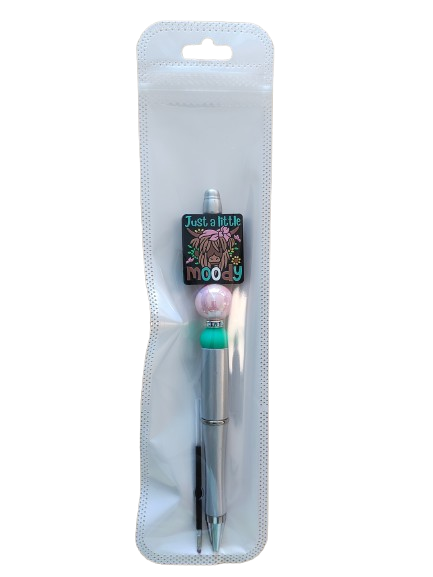 Pen - Cow silicon beaded acrylic pen (black ink)