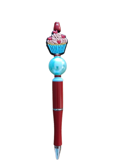 Pen - Cupcake silicon beaded acrylic pen (black ink)