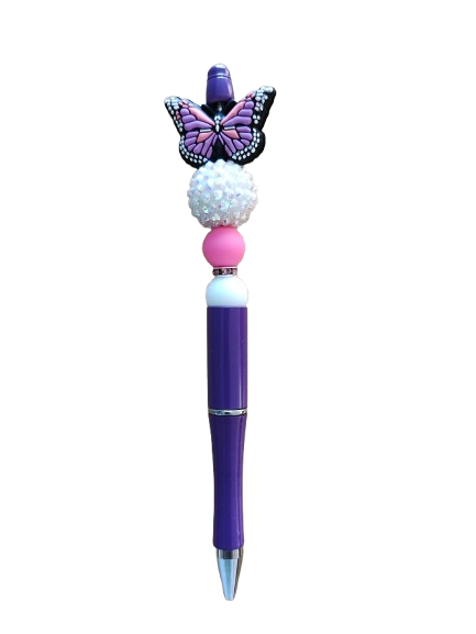 Pen - Butterfly silicon beaded acrylic pen (black ink)