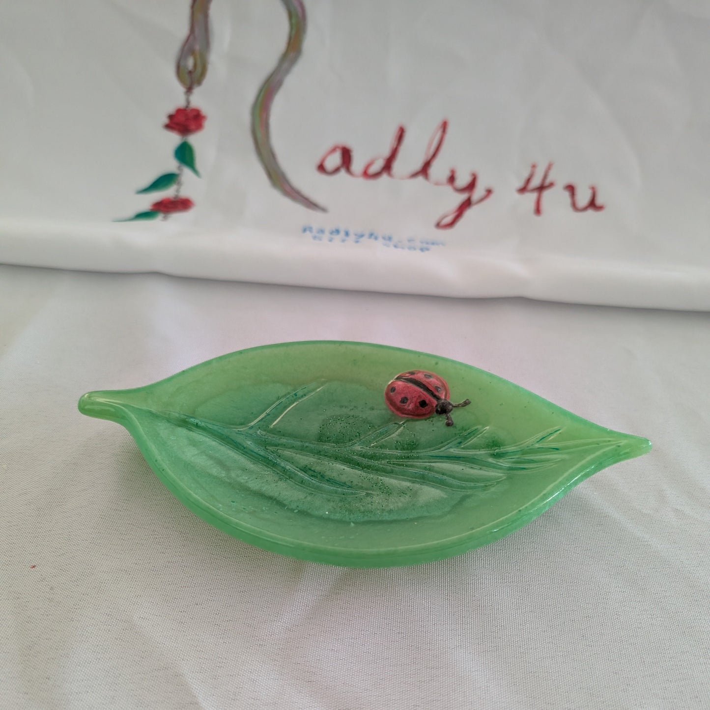 Handmade Resin leaf with ladybug Trinket/Jewelry tray