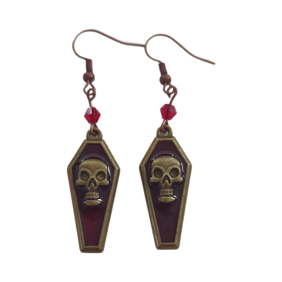 Earrings - Skull coffin with bead on hook