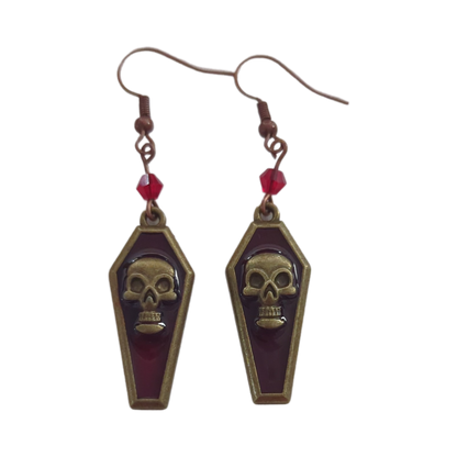 Earrings - Skull coffin with bead on hook