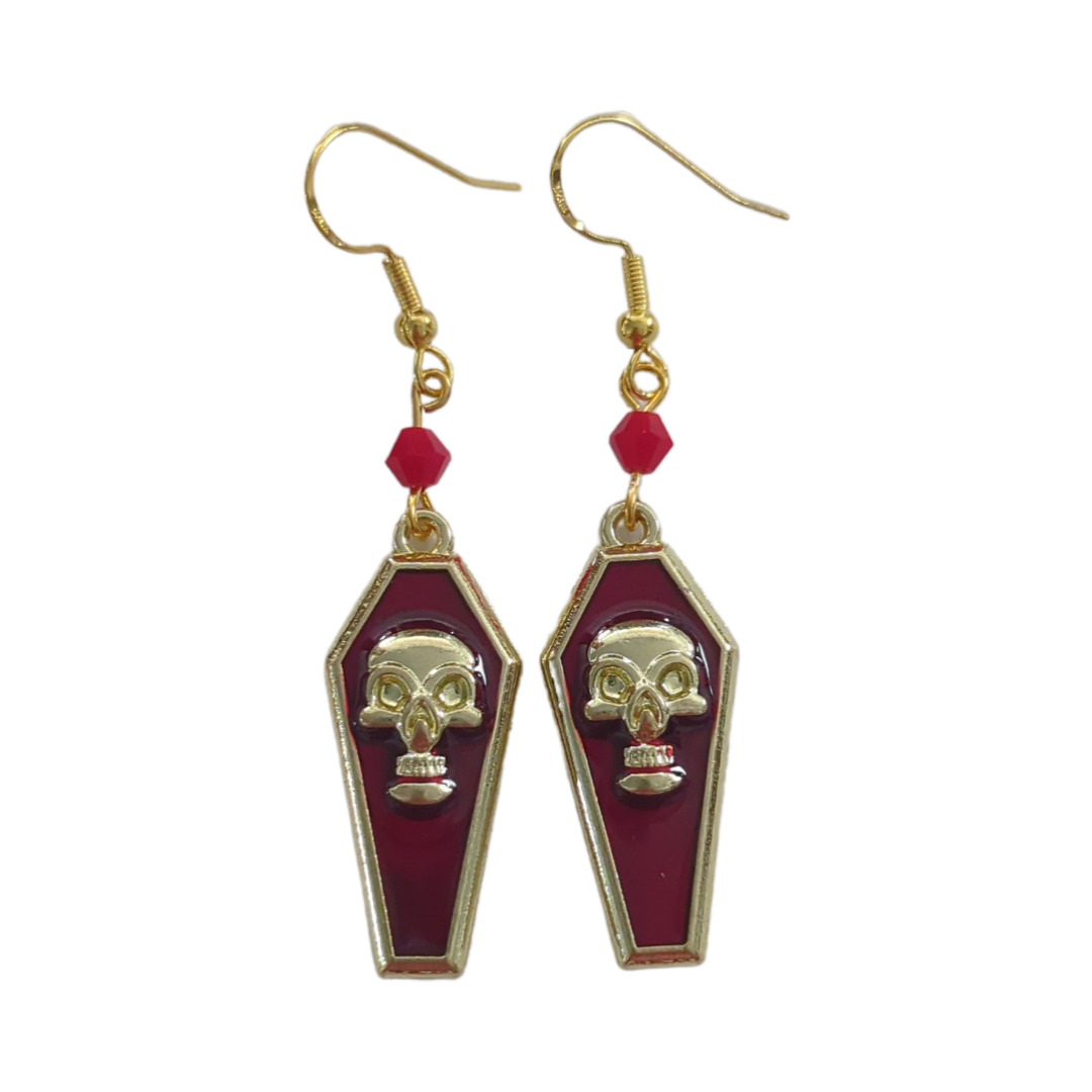 Earrings - Skull coffin with bead on hook