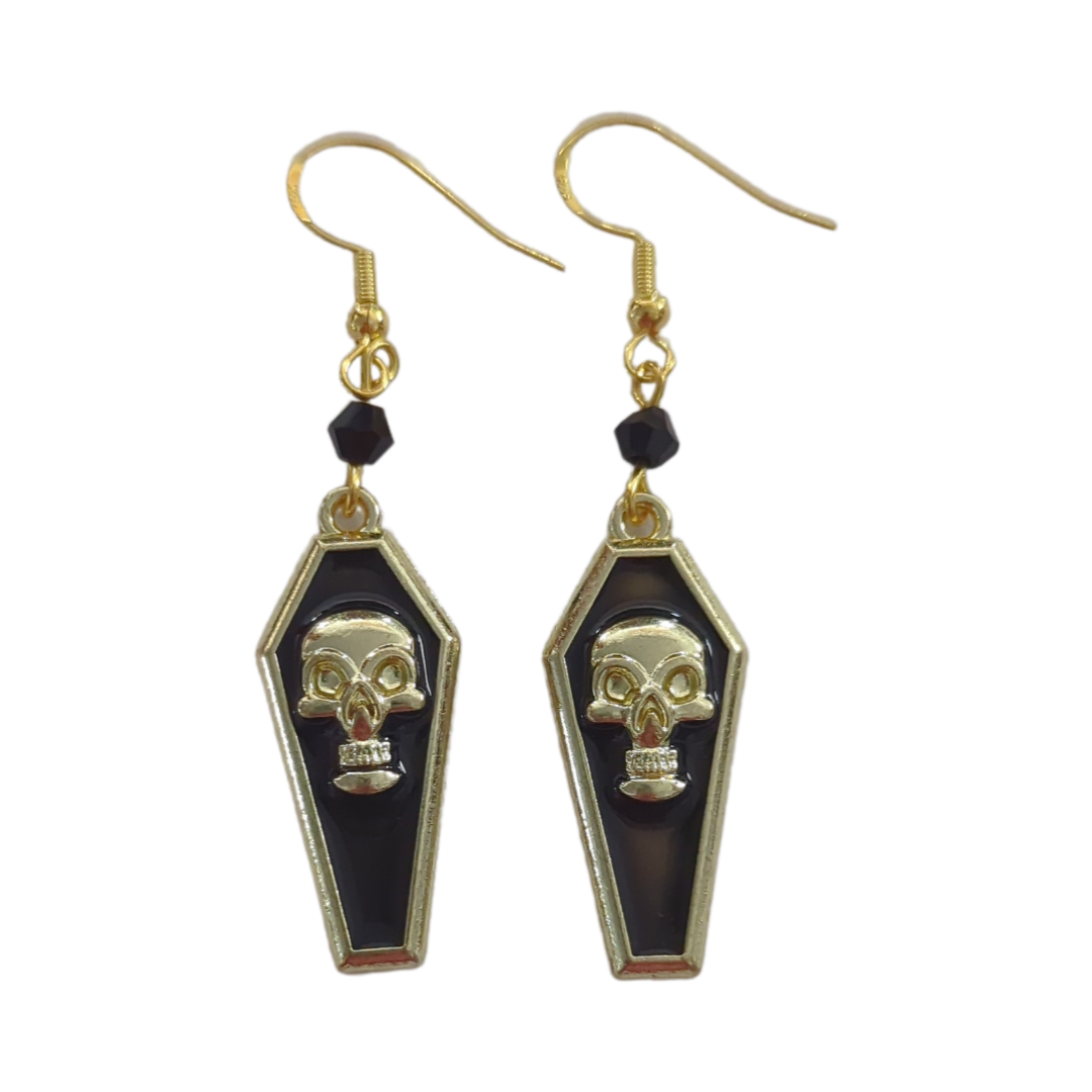 Earrings - Skull coffin with bead on hook