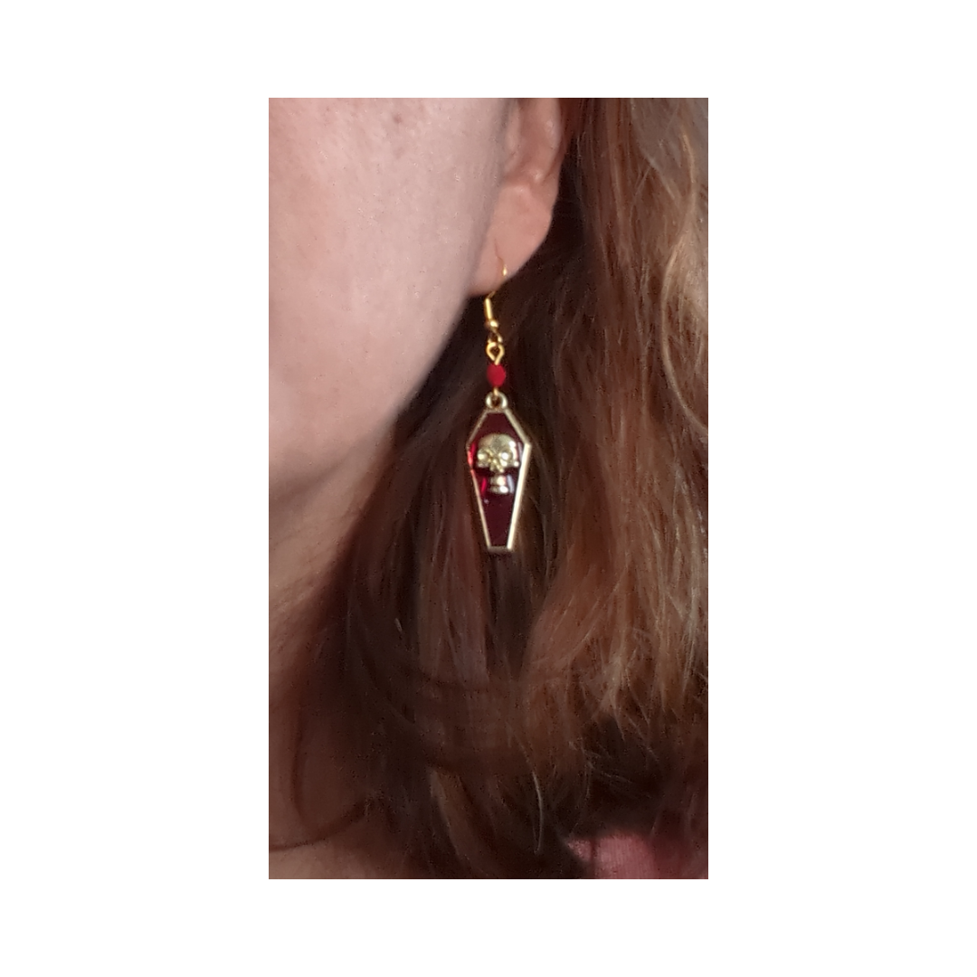 Earrings - Skull coffin with bead on hook