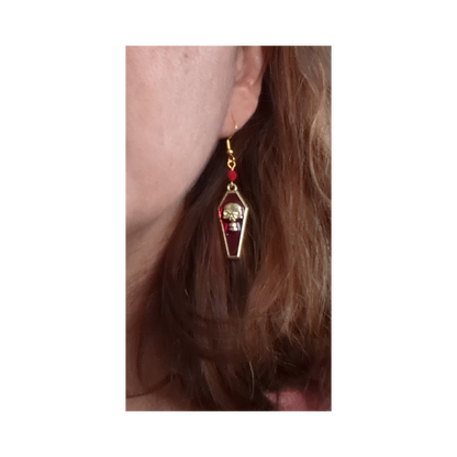 Earrings - Skull coffin with bead on hook