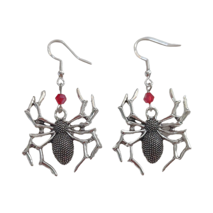 Earrings - Silver spider with bead on hook