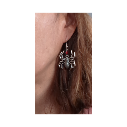 Earrings - Silver spider with bead on hook