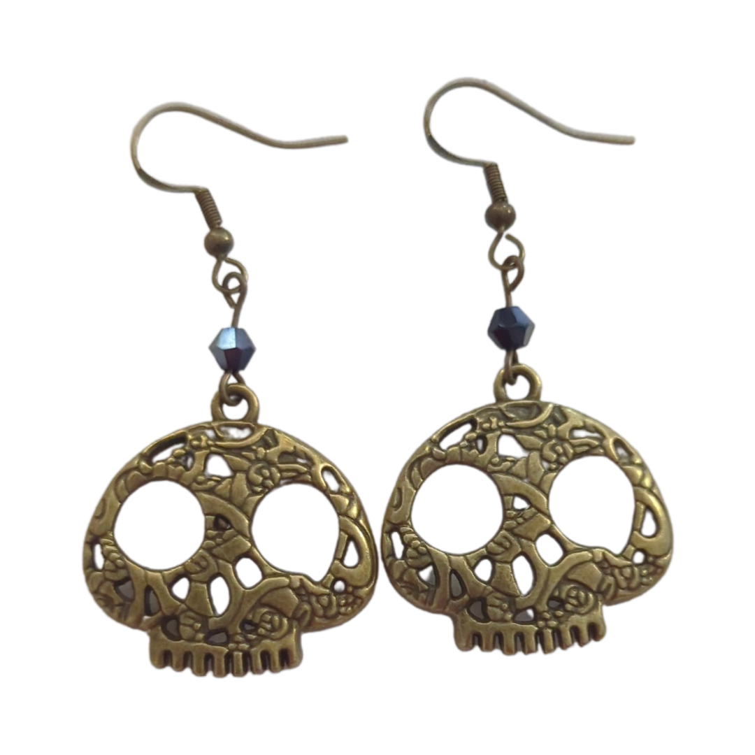 Earrings - Textured skull on hook