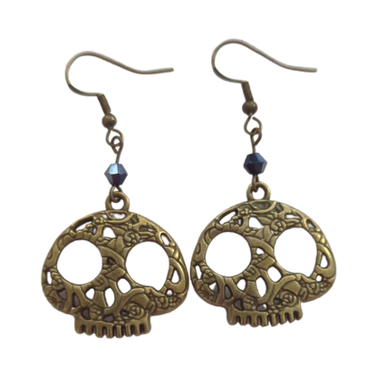 Earrings - Textured skull on hook