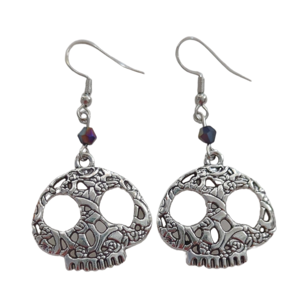 Earrings - Textured skull on hook