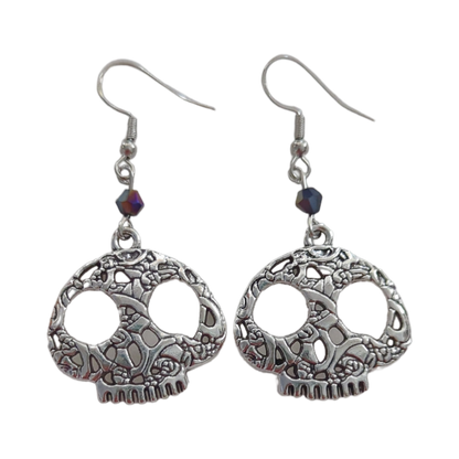 Earrings - Textured skull on hook