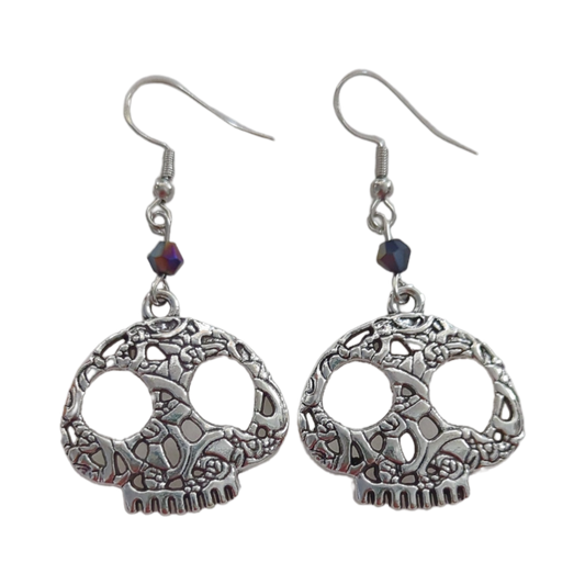 Earrings - Textured skull on hook