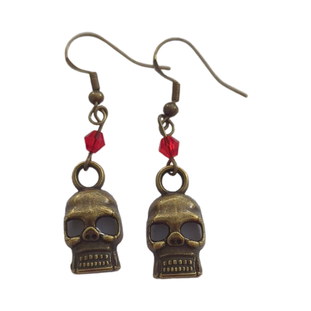 Earrings - Small hollowed eyes skull with bead on hook