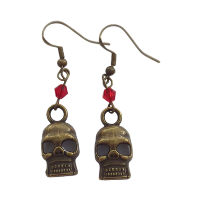 Earrings - Small hollowed eyes skull with bead on hook