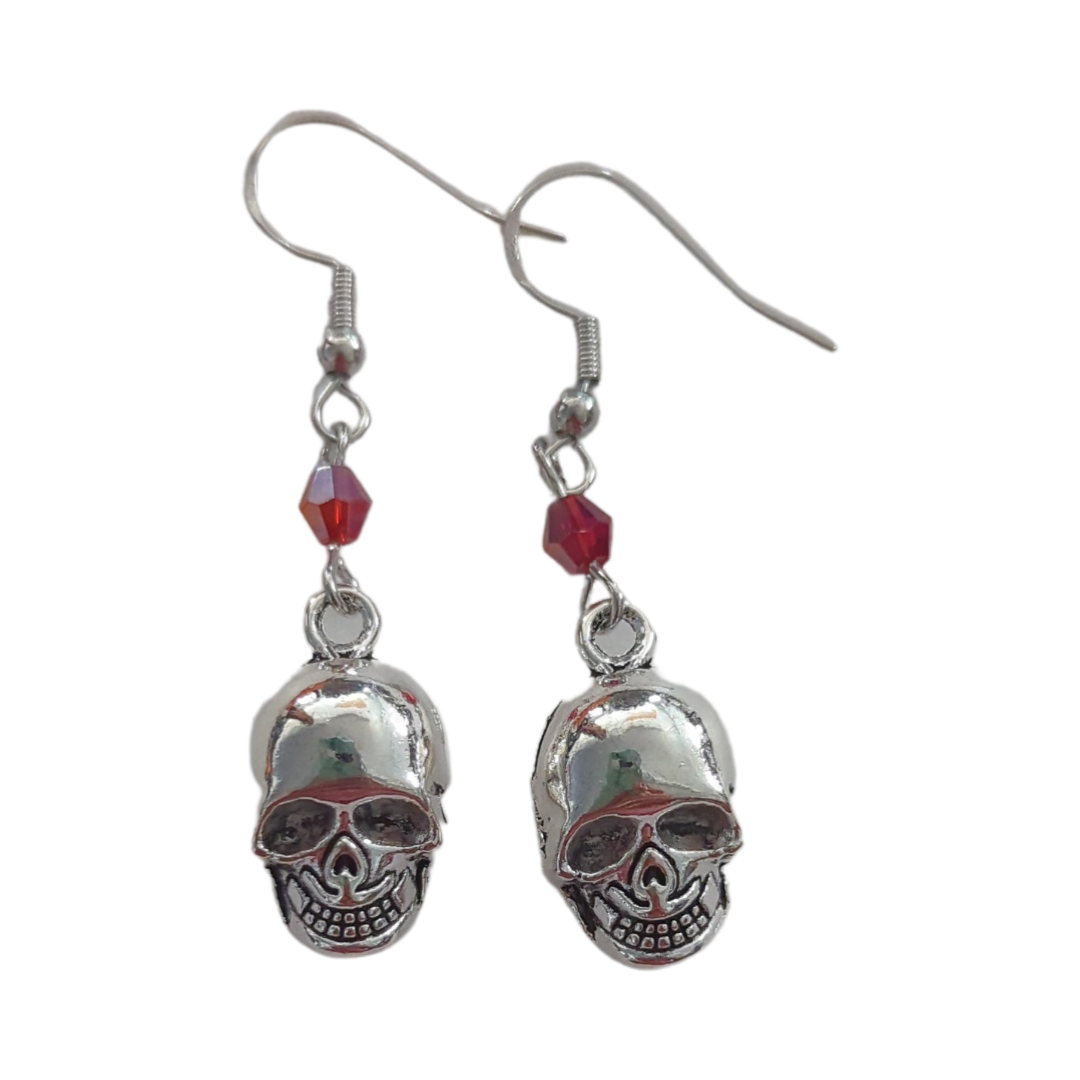 Earrings - Small skull with bead on hook