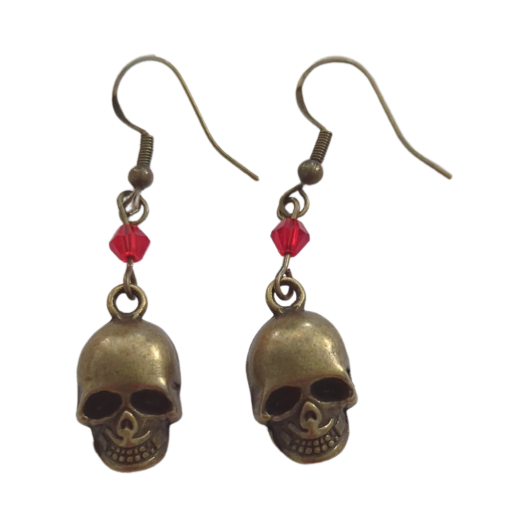 Earrings - Small skull with bead on hook