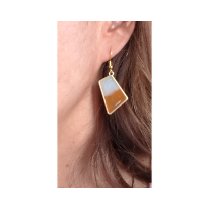 Earrings - Resin golden geometric on hook