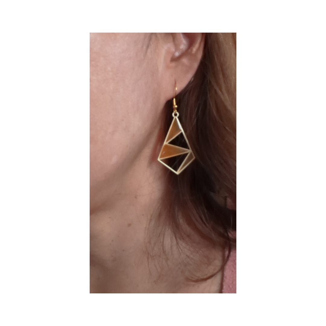 Earrings - Resin golden geometric on hook