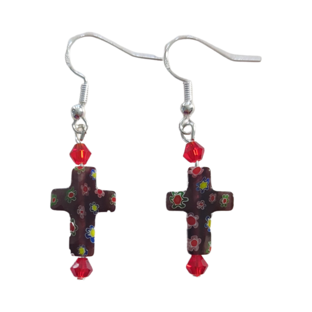 Earrings - Glass bead cross with bicone beads on hook