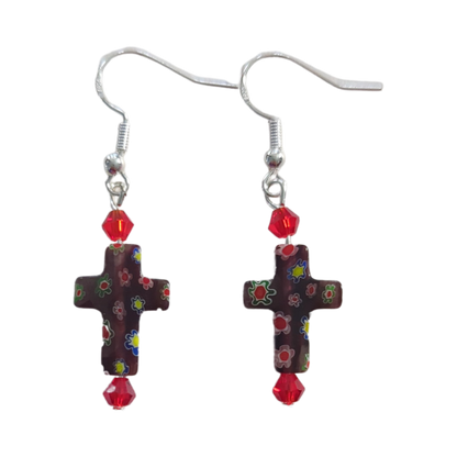 Earrings - Glass bead cross with bicone beads on hook