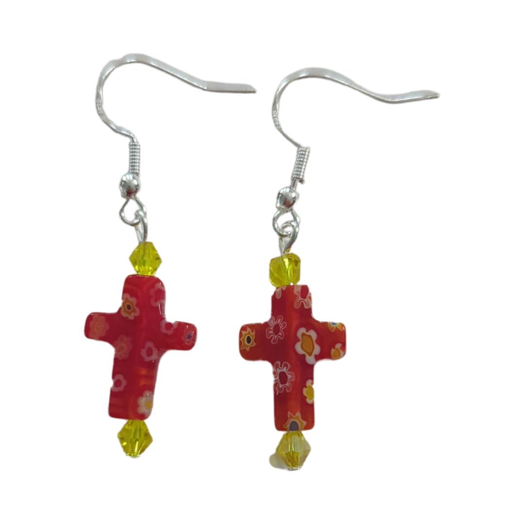 Earrings - Glass bead cross with bicone beads on hook