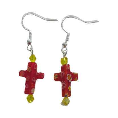 Earrings - Glass bead cross with bicone beads on hook