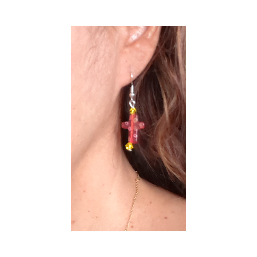 Earrings - Glass bead cross with bicone beads on hook