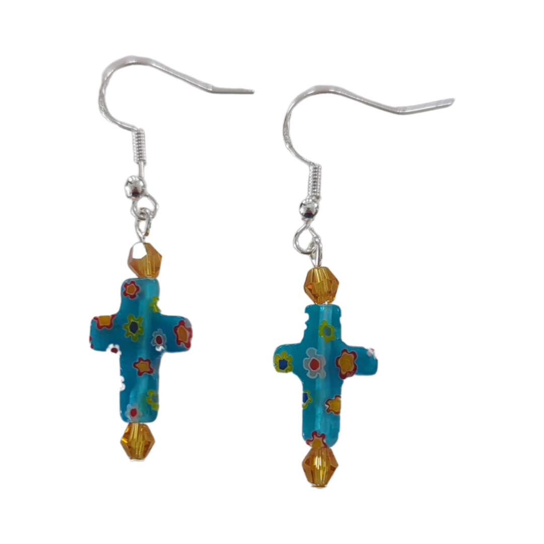 Earrings - Glass bead cross with bicone beads on hook