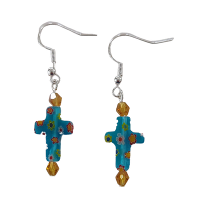 Earrings - Glass bead cross with bicone beads on hook