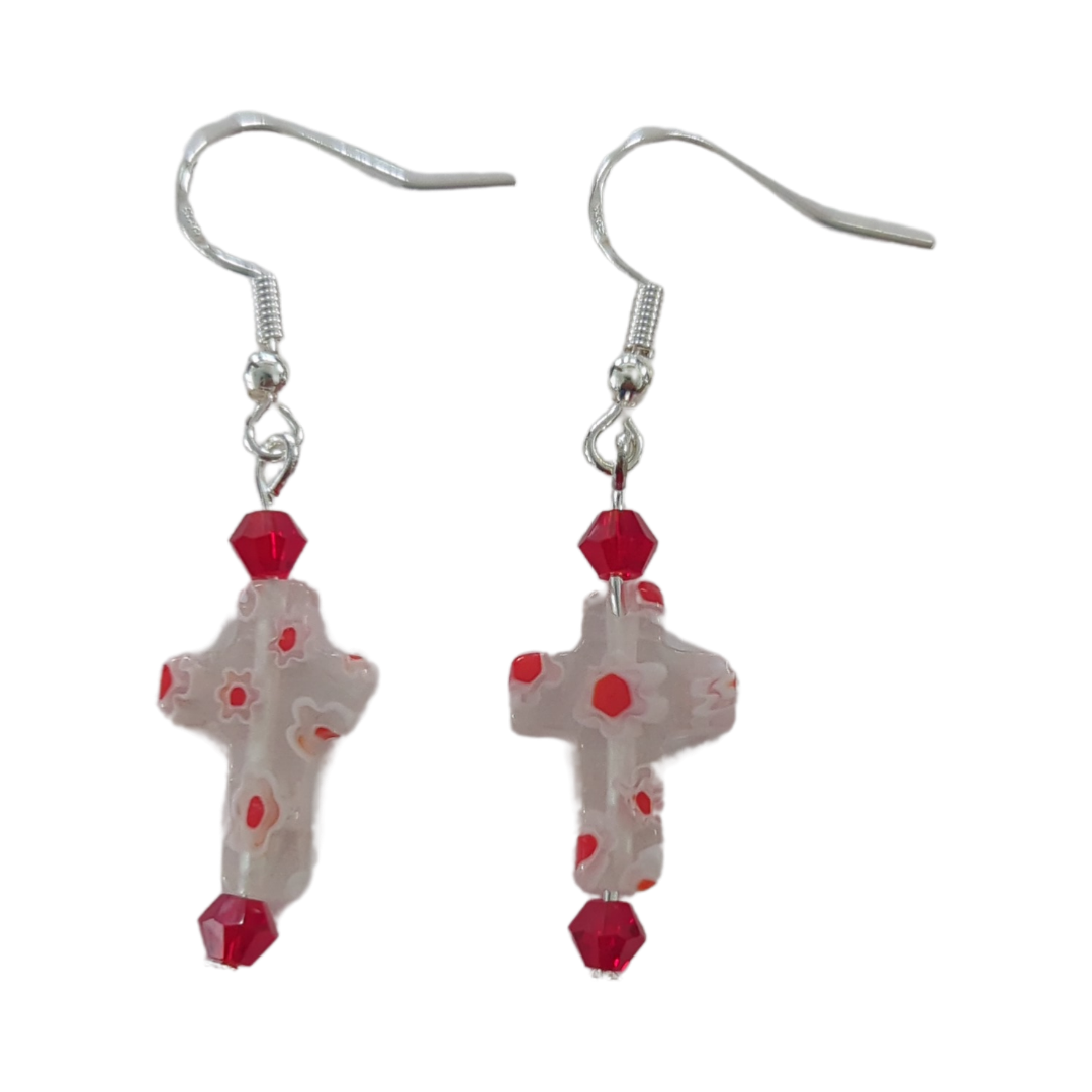 Earrings - Glass bead cross with bicone beads on hook