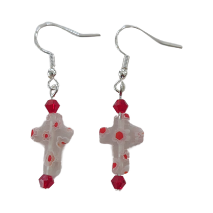 Earrings - Glass bead cross with bicone beads on hook