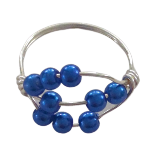 Ring - Fidget 9 royal blue Pearl beads (20 gauge 0.8mm)