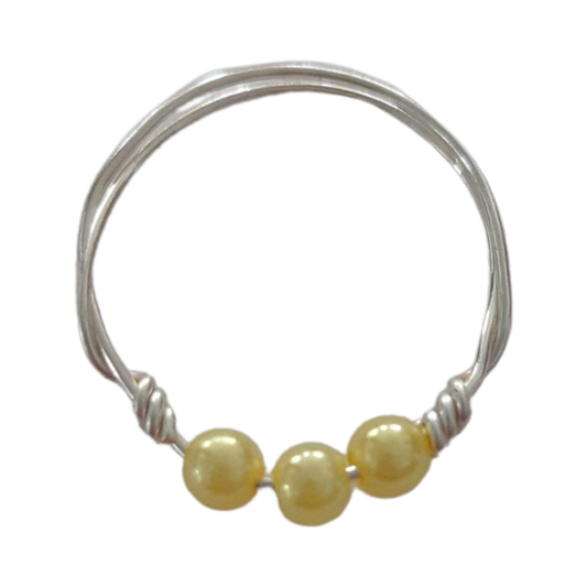 Ring - Fidget 3 yellow pearl beads (20 gauge 0.8mm)