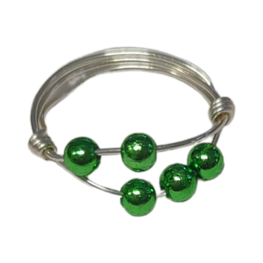 Ring - Fidget 5 green pearl beads (20 gauge 0.8mm)