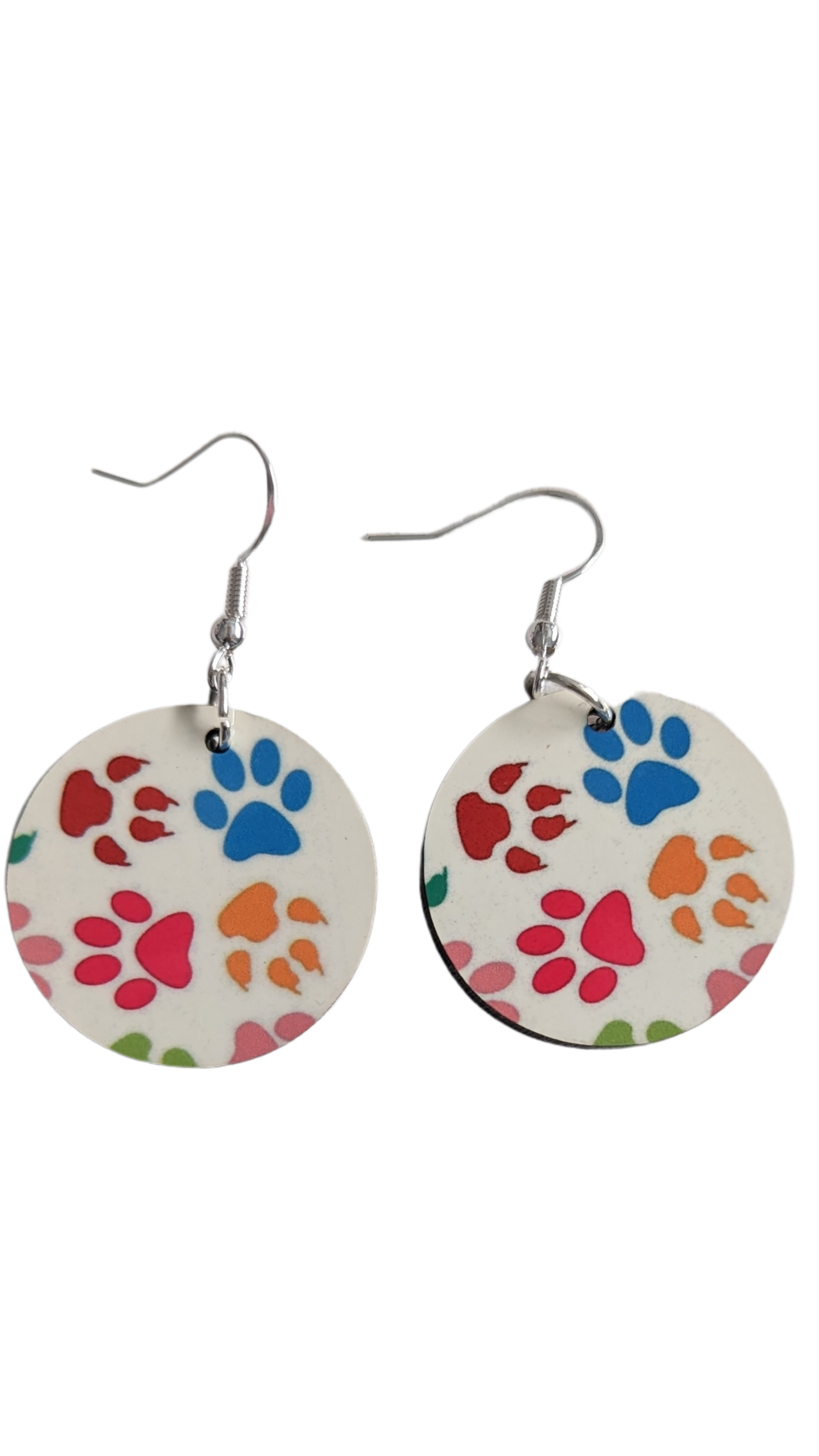 Earrings - Round double sided sublimated paws on silver hook