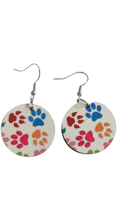 Earrings - Round double sided sublimated paws on silver hook