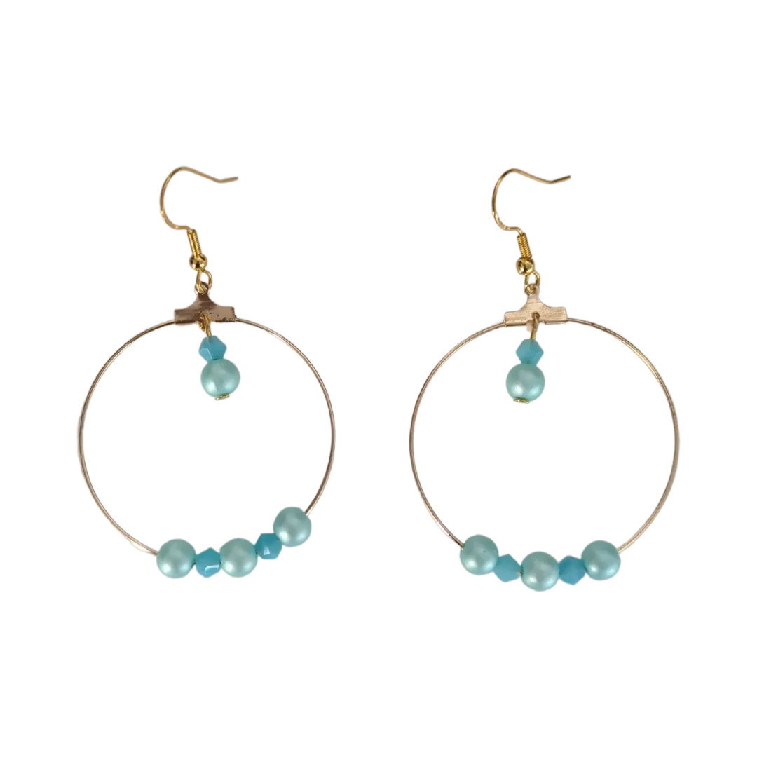 Earrings - Bicone crystal beads and pearl beads on Open gold hoop on gold hook