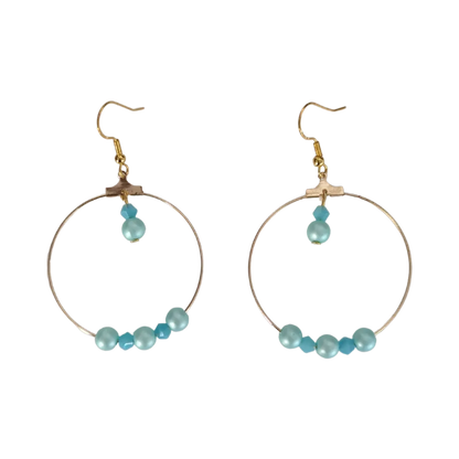 Earrings - Bicone crystal beads and pearl beads on Open gold hoop on gold hook