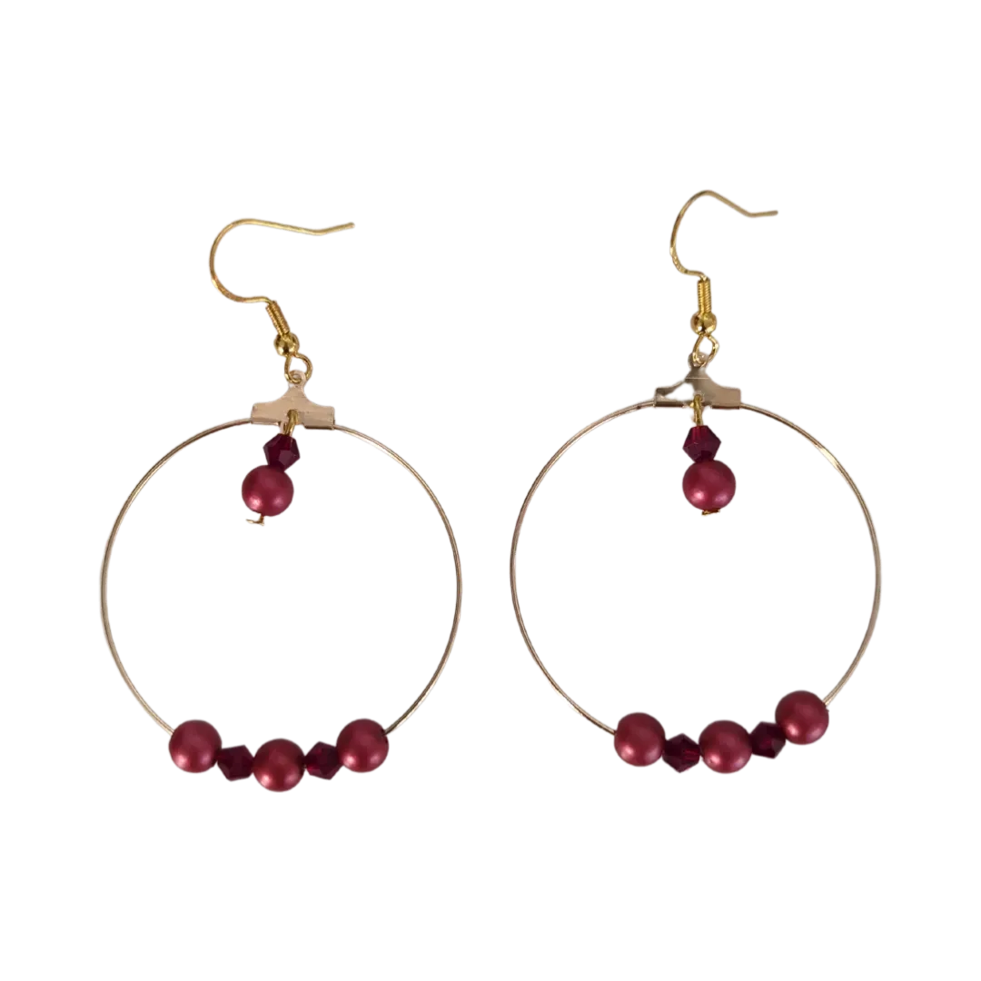 Earrings - Bicone crystal beads and pearl beads on Open gold hoop on gold hook