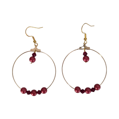 Earrings - Bicone crystal beads and pearl beads on Open gold hoop on gold hook