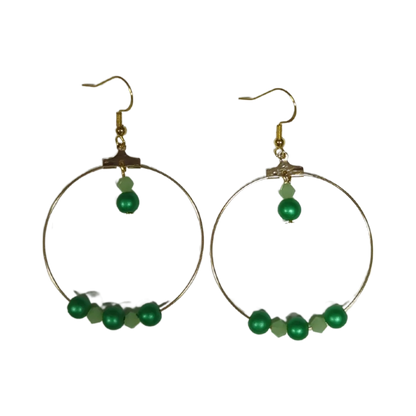 Earrings - Bicone crystal beads and pearl beads on Open gold hoop on gold hook