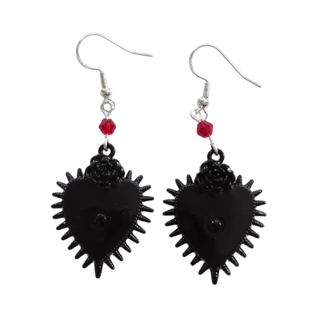 Earrings - Black heart on hook