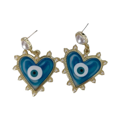 Earrings - Blue evil eye heart stud pearl gold 925 silver