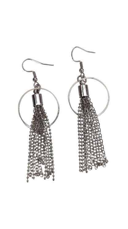 Earrings - Chain Tassels with circle on hook