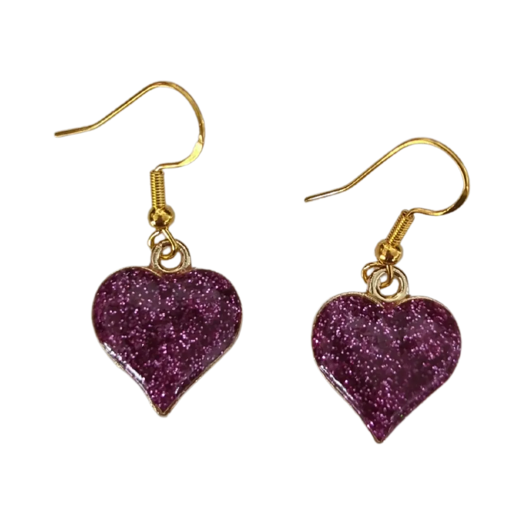 Earrings - Glitter gold plated heart on hook