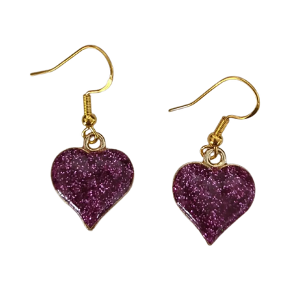 Earrings - Glitter gold plated heart on hook