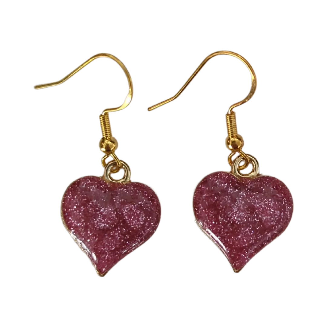 Earrings - Glitter gold plated heart on hook